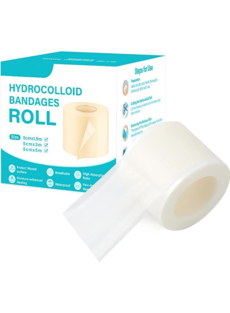 saykfoe 5cmx1.5m Hydrocolloid Bandage, Wound Care Hydrocolloid Roll, Cut-to-size Waterproof Tape,Portable Gentle Breathable Bandage,suitable For Sensitive Skin Hands Feet Toe Face Pimple - Image 1